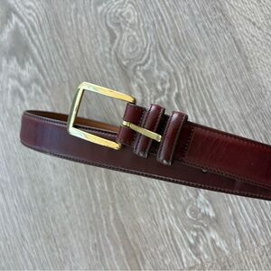 ALLEN EDMONDS Men's Brown Leather Belt with Gold Buckle